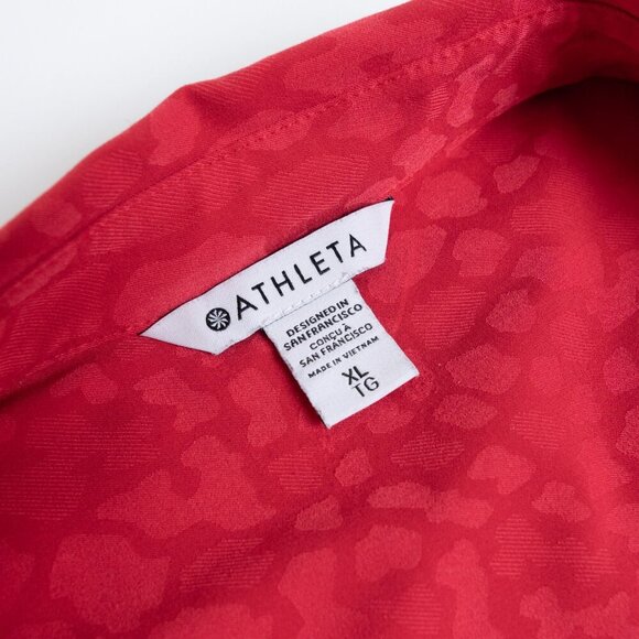 Athleta Urbanite Textured Top Red Long Sleeve Button Down Blouse Cheetah Print - Picture 5 of 14